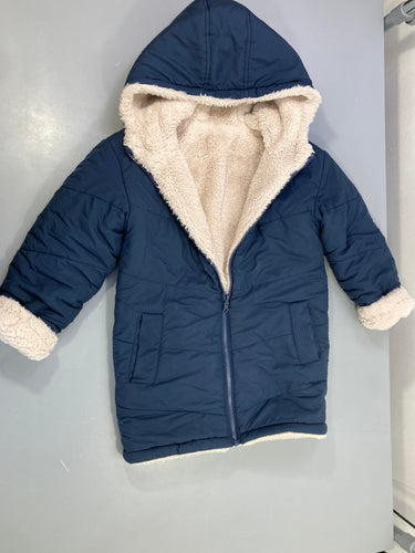 Doudoune réversible marine capuche peluche, moins cher chez Petit Kiwi