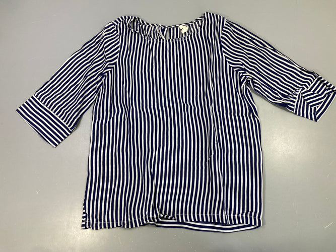 Blouse manches 3/4 lignée blanc-bleu dos dégagé croisé, moins cher chez Petit Kiwi