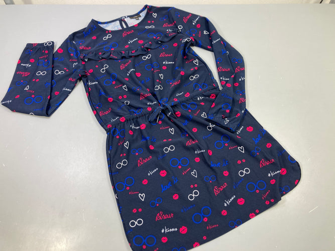 Robe m.l bleu marine  à motifs lèvres, lunettes,..., moins cher chez Petit Kiwi
