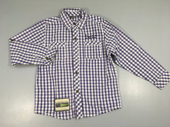 Chemise m.l à carreaux blanc-bleu poches, moins cher chez Petit Kiwi