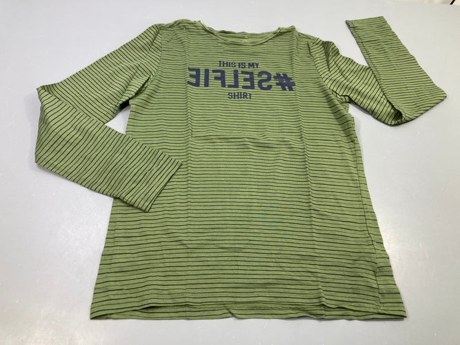 T-shirt m.l kaki rayé bleu marine " # selfie", moins cher chez Petit Kiwi