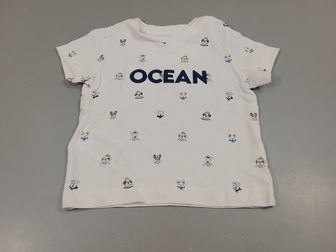 T-shirt m.c blanc , têtes de chiens "ocean", moins cher chez Petit Kiwi