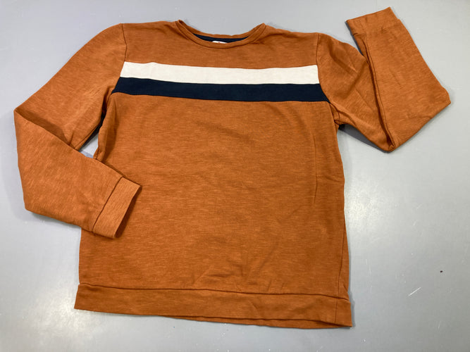 Sweat brun clair flammpé lignes blanche et bleu marine, moins cher chez Petit Kiwi