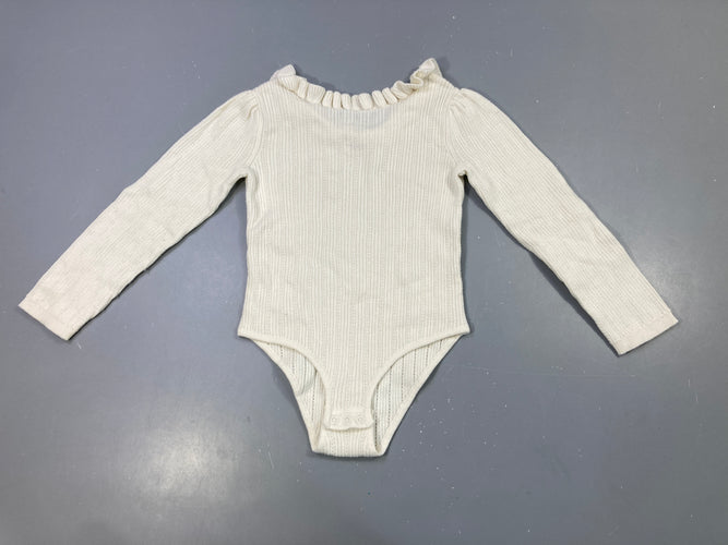 Body m.l côtelé blanc, col volanté, moins cher chez Petit Kiwi