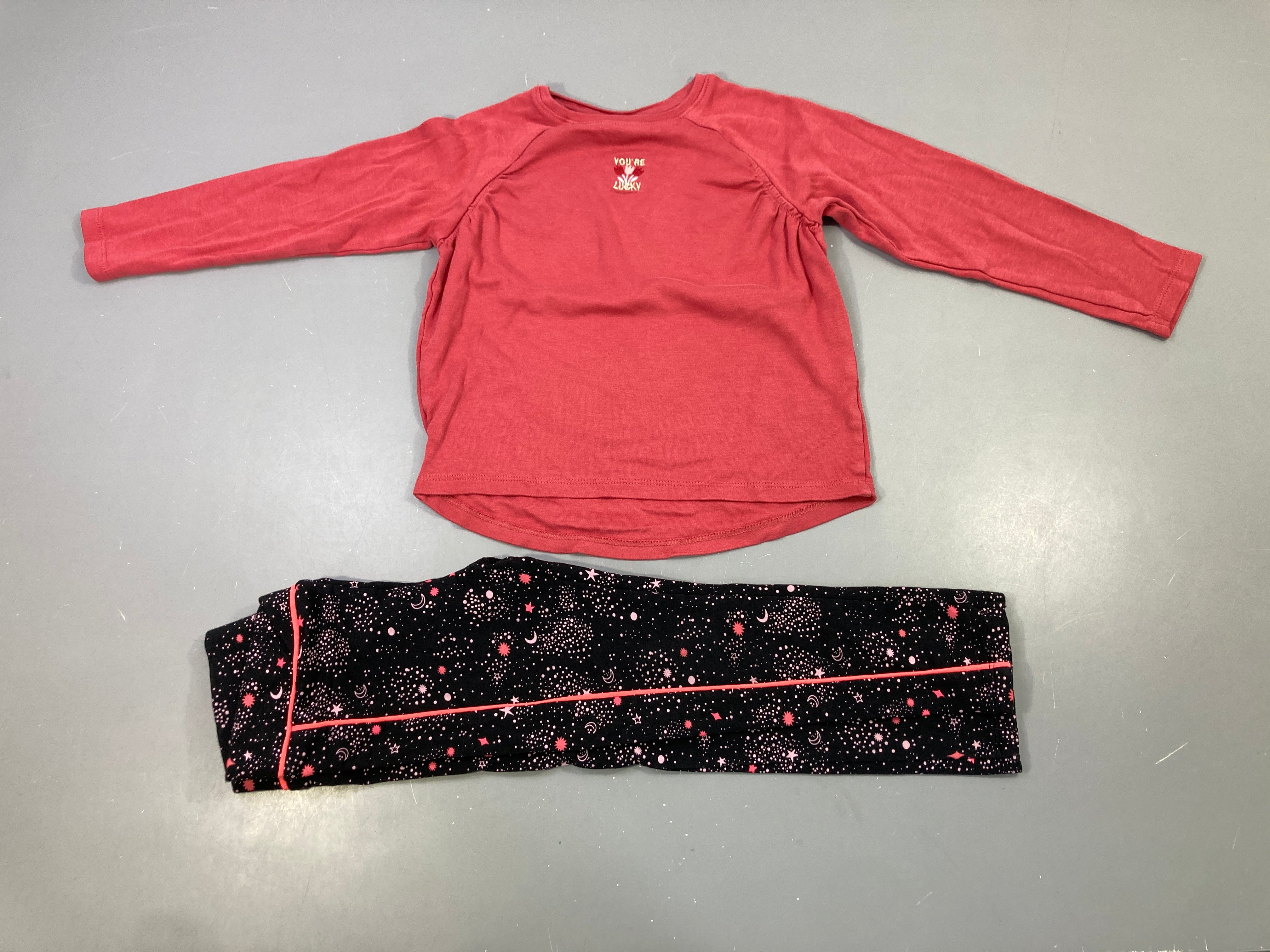 Pyjama 2pc jersey fille rose fleurs
