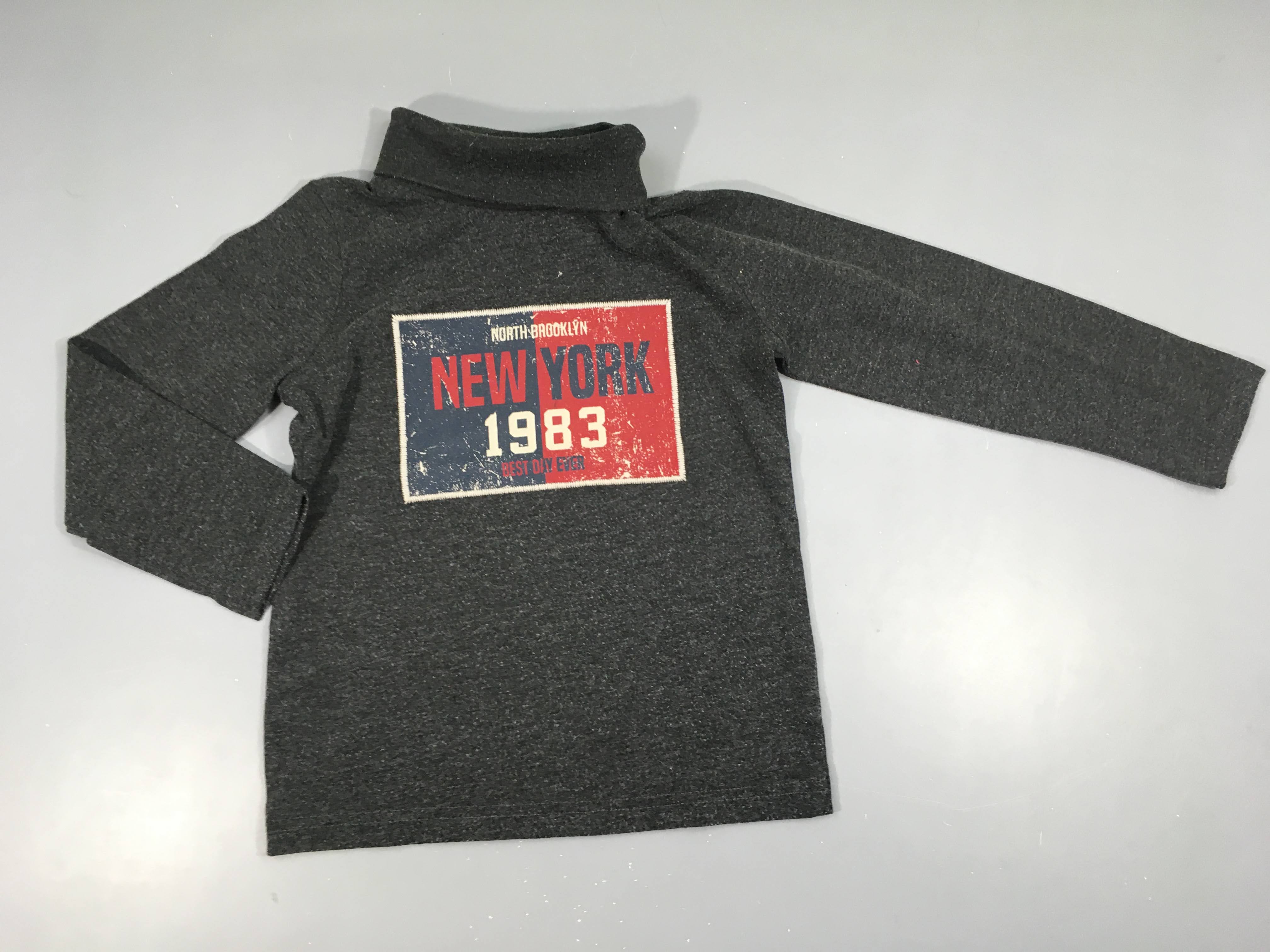 T-shirt m.l col roulé gris chiné New york Légèrement bouloché