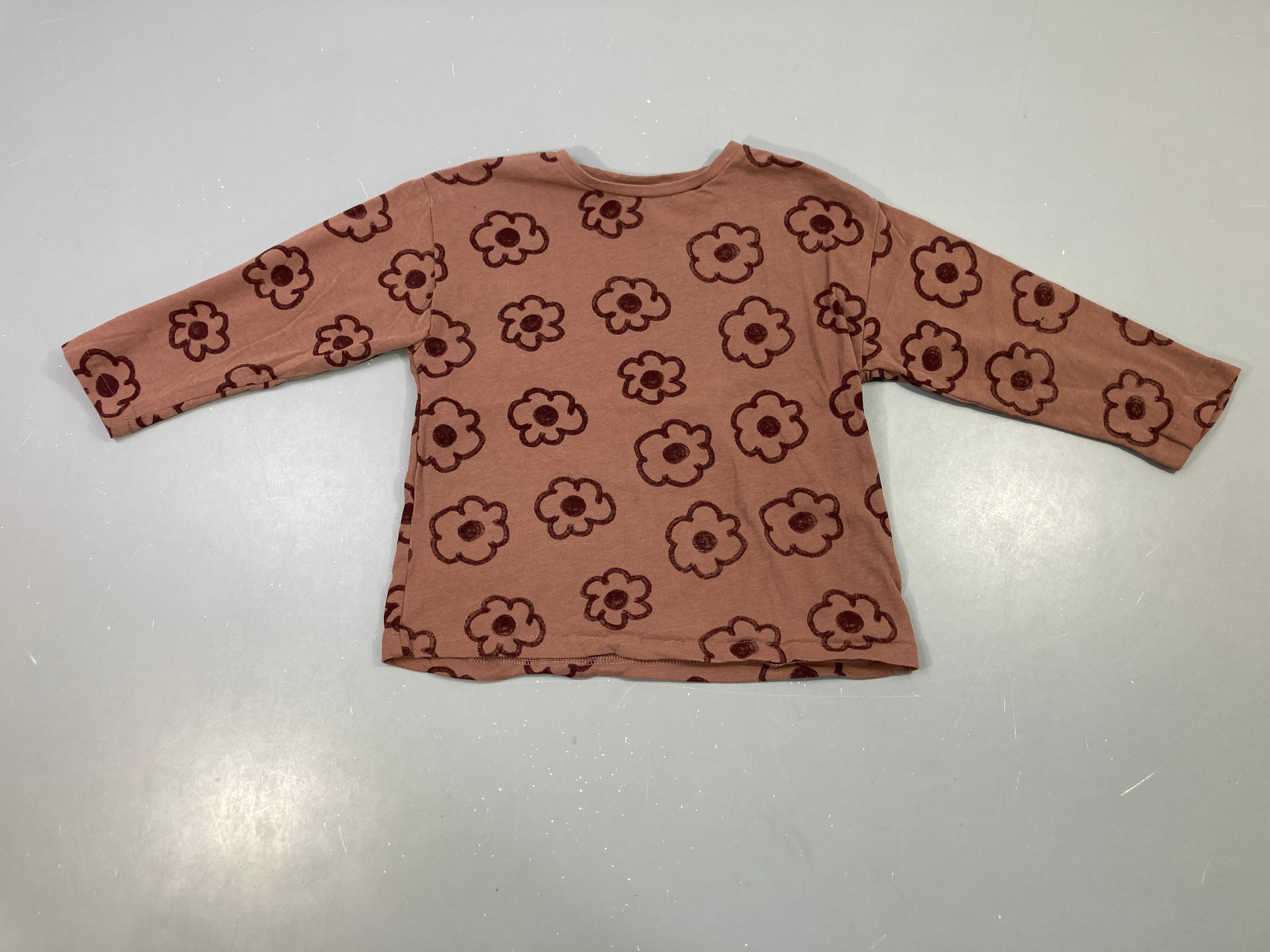 T-shirt ml marron imprimé fleurs
