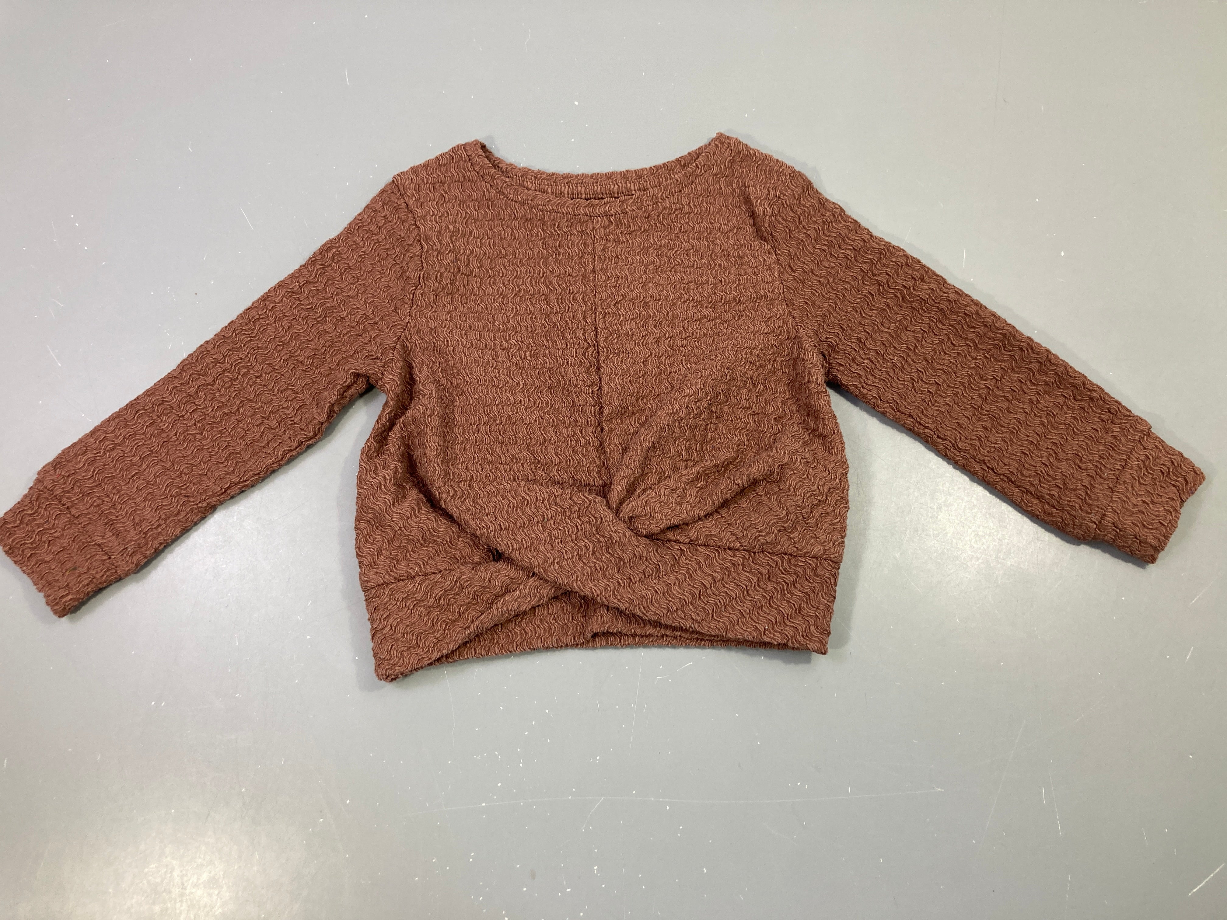 T-shirt m.l marron texturé, effet noué