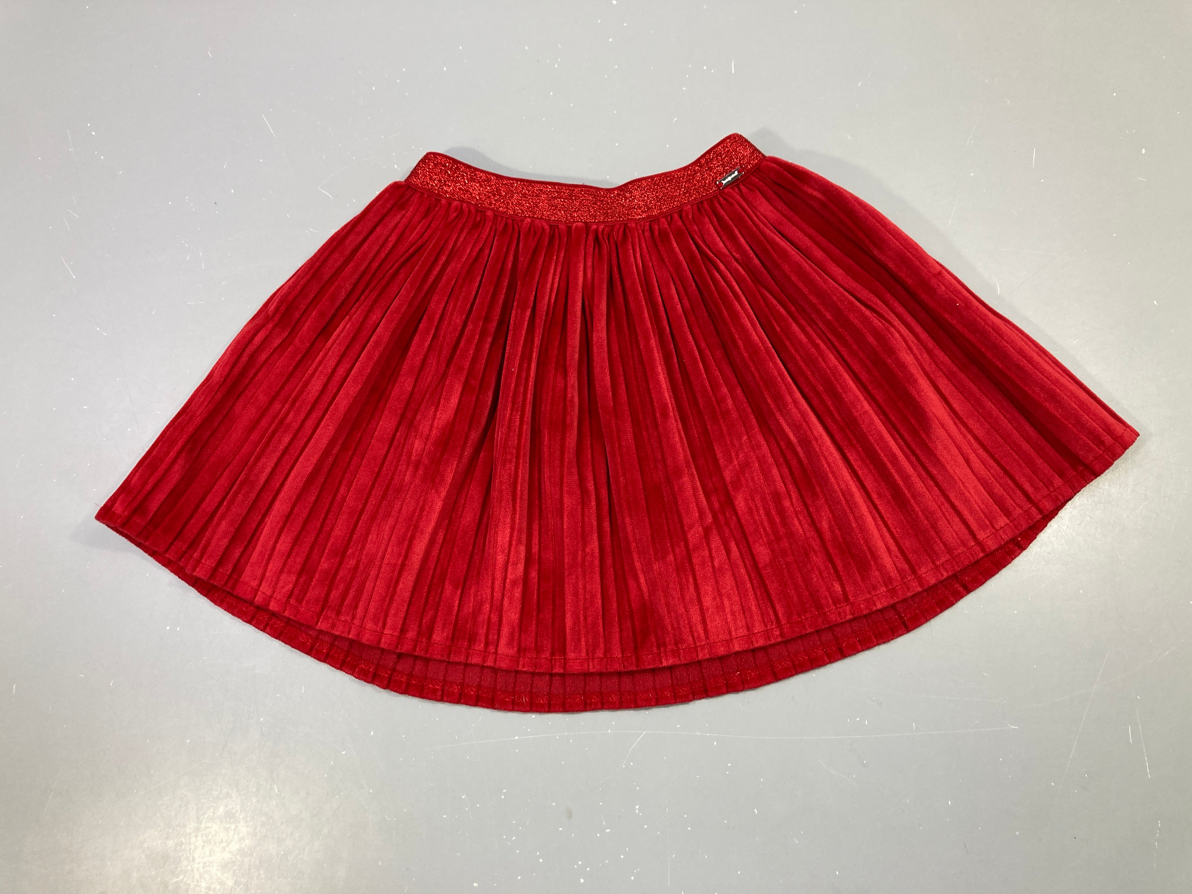Jupe plissée velours rouge fille