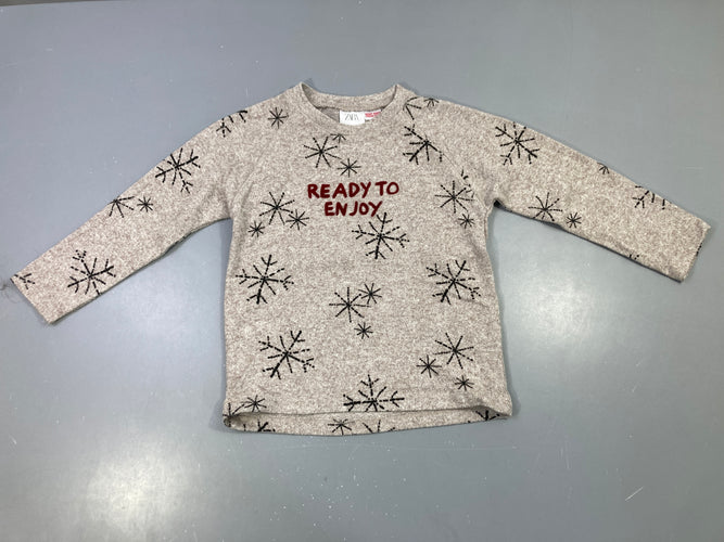 Pull léger gris "Ready to enjoy", flocons, moins cher chez Petit Kiwi