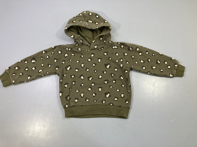 Sweat zippé capuche kaki imprimé léopard, légèrement bouloché, moins cher chez Petit Kiwi