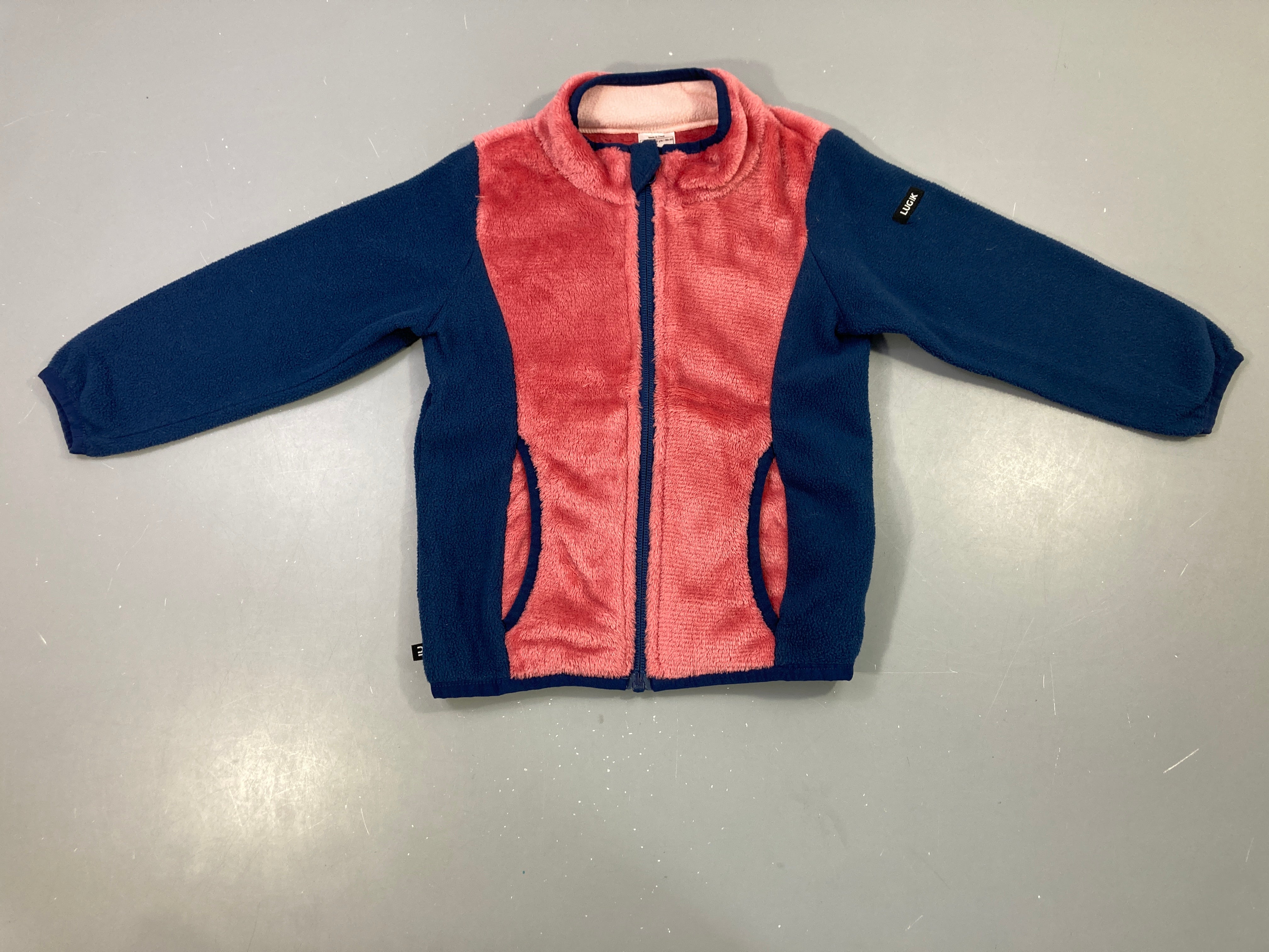 Polaire zippé bicolore bleu marine/rose fille