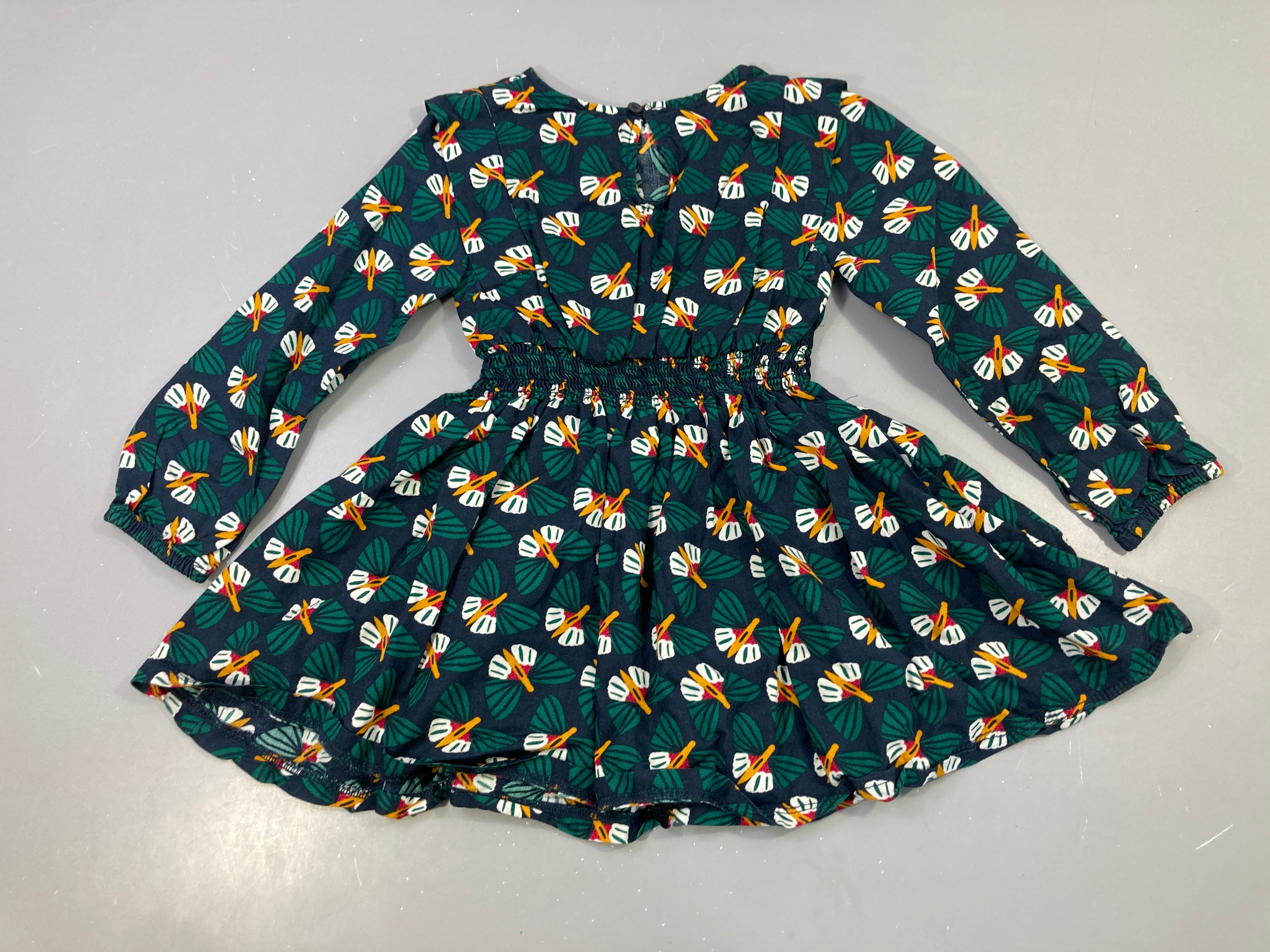 Robe m.l bleu marine imprimé papillons/fleurs