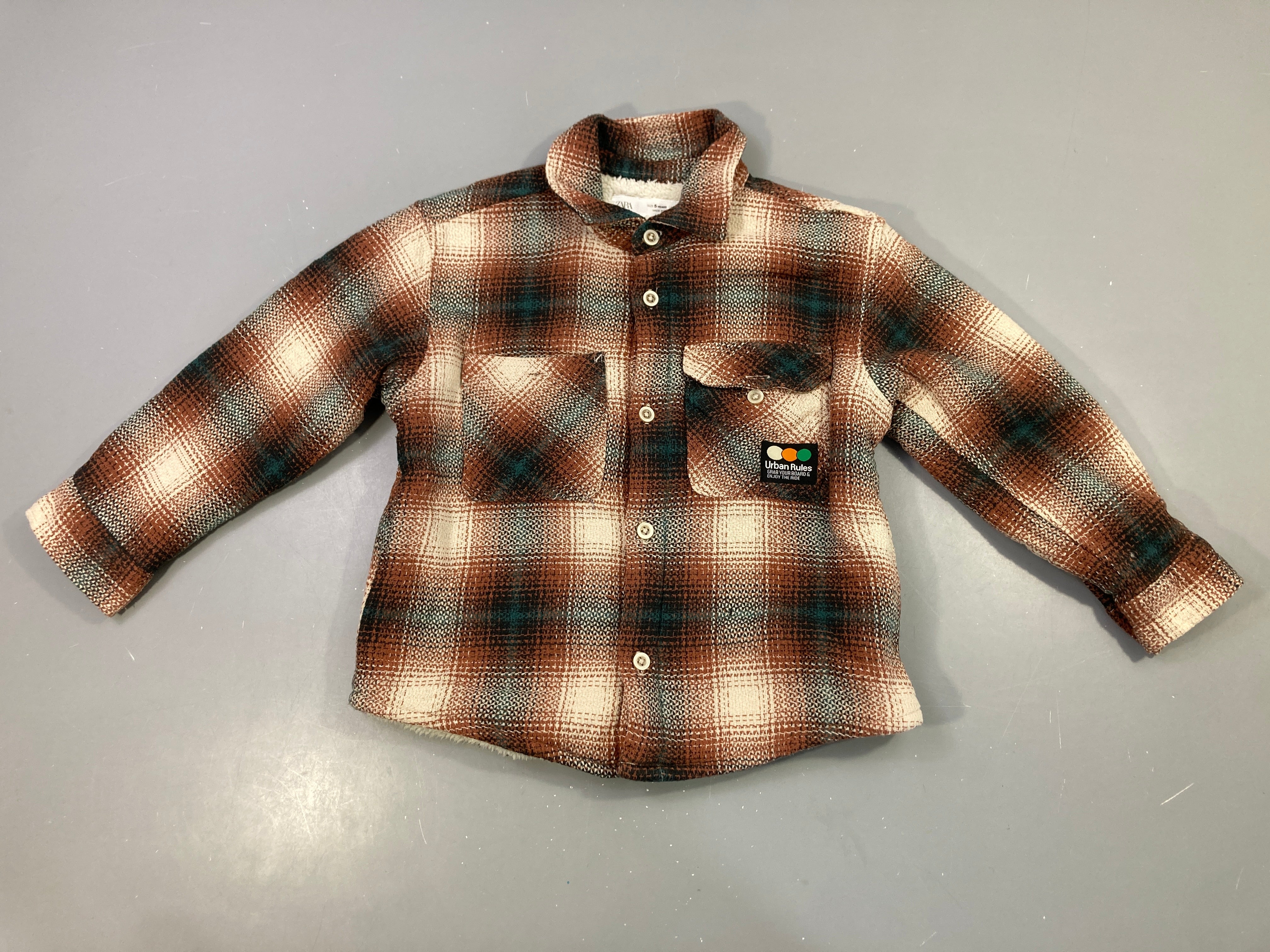 Surchemise m.l à capuche à carreaux marron, doublé peluche