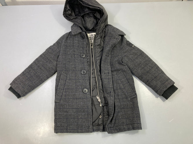 Veste 3en 1 à capuche gris à carreaux, moins cher chez Petit Kiwi