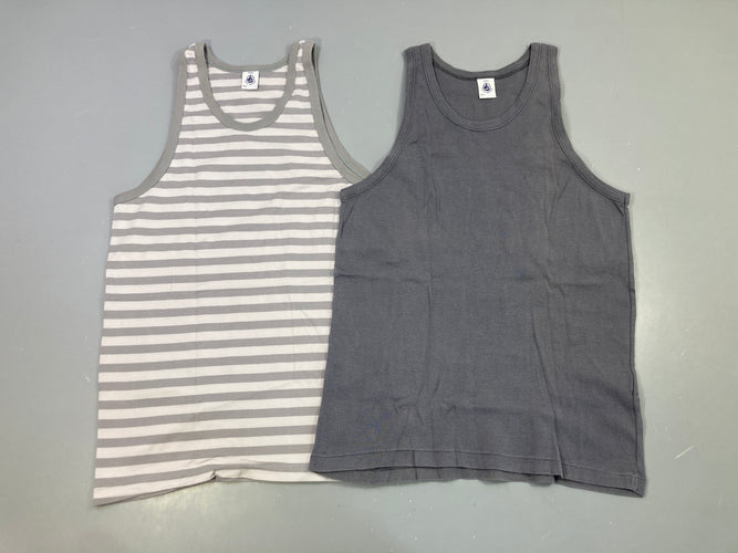 Lot 2 chemisettes s.m rayé et gris uni, légèrement bouloché, moins cher chez Petit Kiwi
