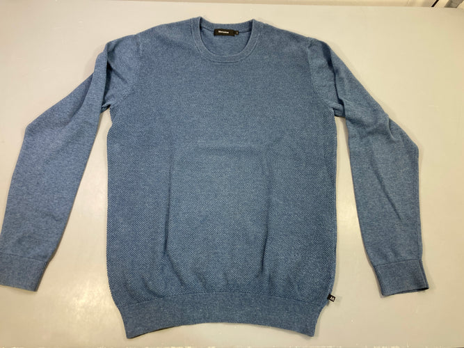 Pull col rond bleu chiné texturé, légèrement bouloché, moins cher chez Petit Kiwi