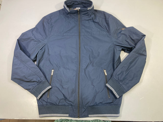 Veste zippée bleu marine zippé, bords rayés (taille estimée), moins cher chez Petit Kiwi