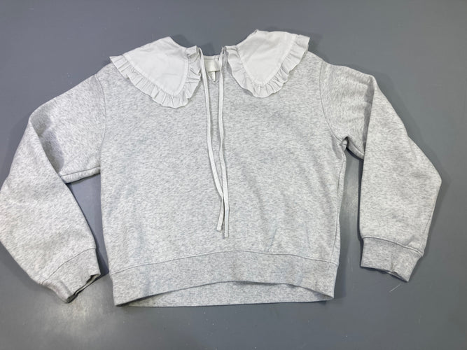 Sweat  gris clair chiné col blanc à lacer-Un peur bouloché, moins cher chez Petit Kiwi