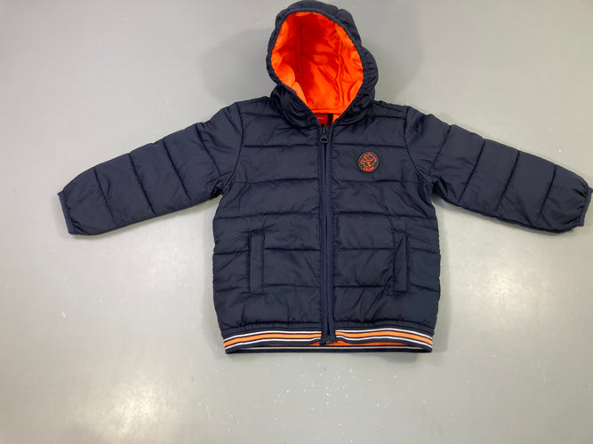 Doudoune zippée capuche bleu marine, moins cher chez Petit Kiwi