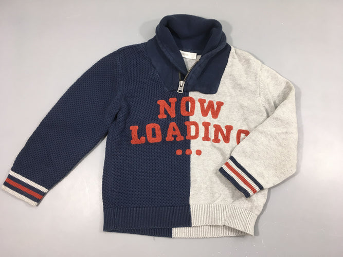 Pull gris-bleu col châle zippé Now, moins cher chez Petit Kiwi