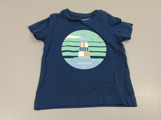 T-shirt m.c bleu marine  flocage phare "lighhouse", moins cher chez Petit Kiwi