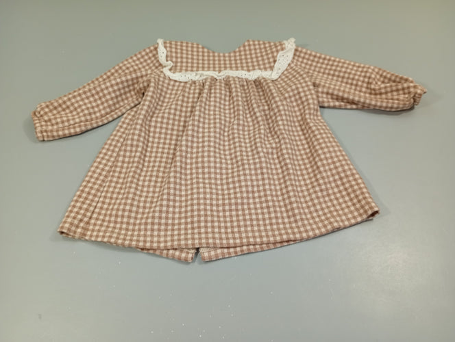 Robe m.l molleton  à carreaux  blanc et brun, moins cher chez Petit Kiwi