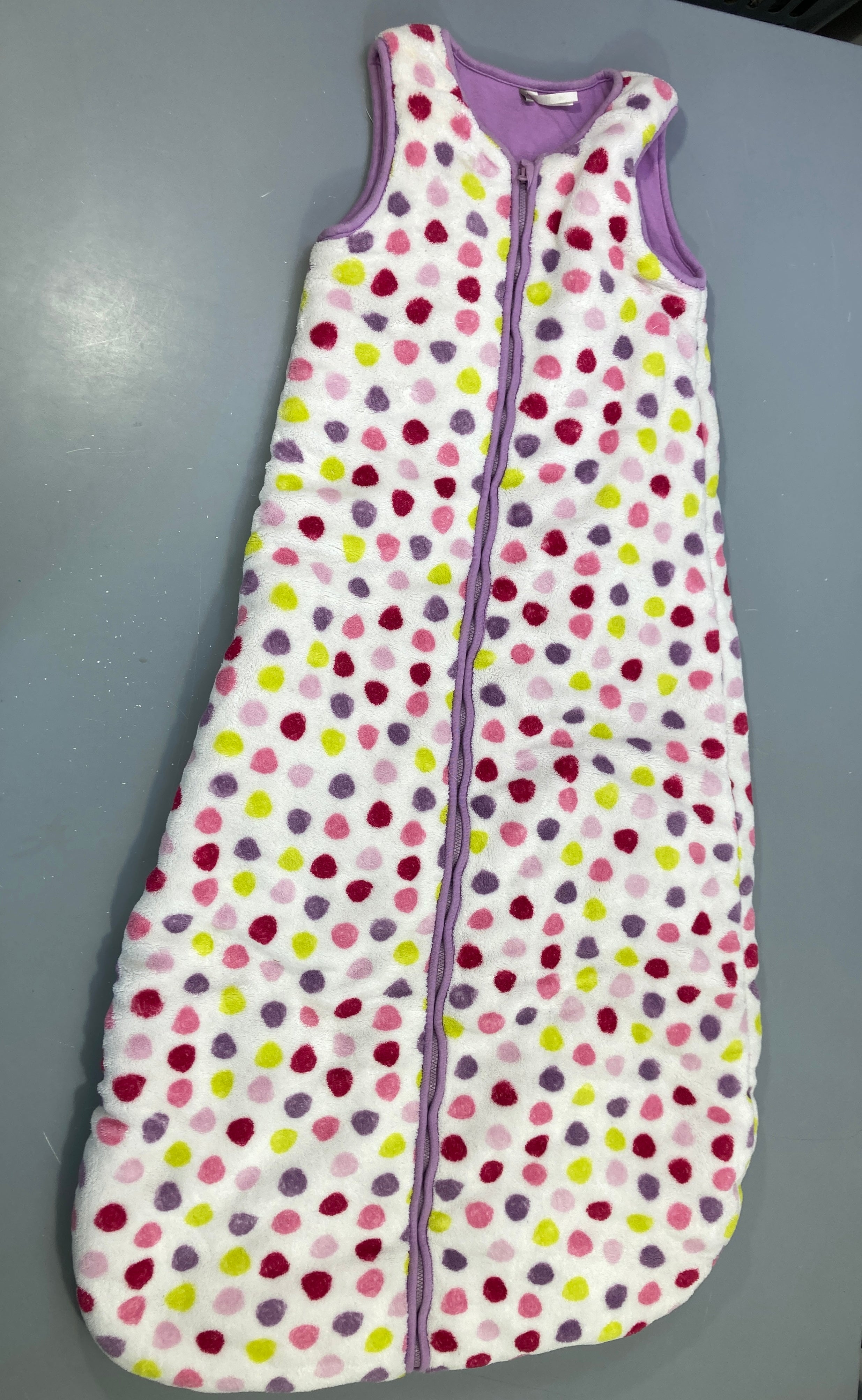 Gigoteuse ouatinée velours s.m blanche à pois multicolores
