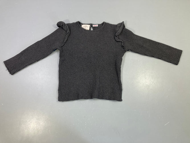 Pull ml gris côtelé, épaules volantées, moins cher chez Petit Kiwi