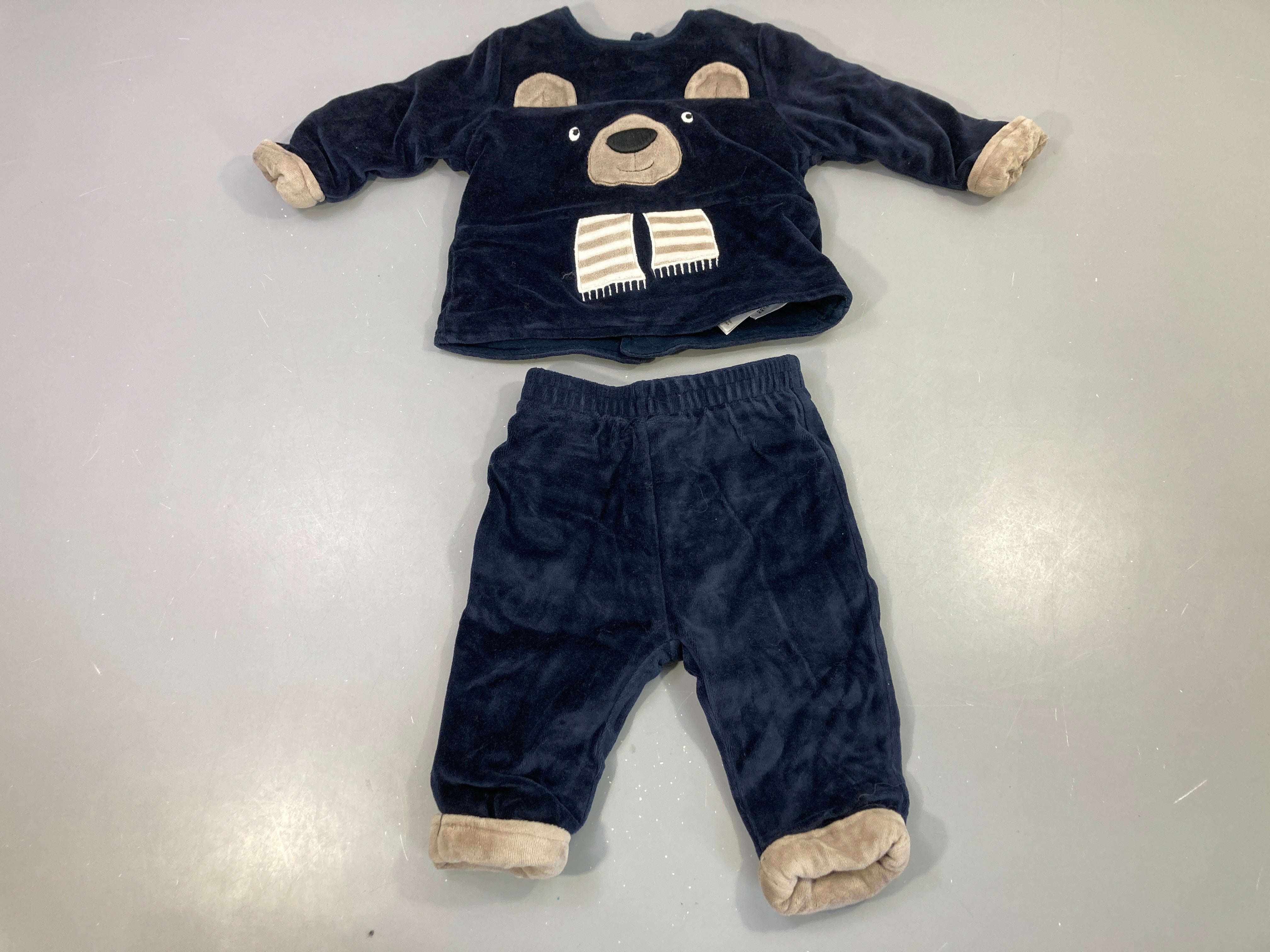 Ensemble velours ours bleu marine bébé