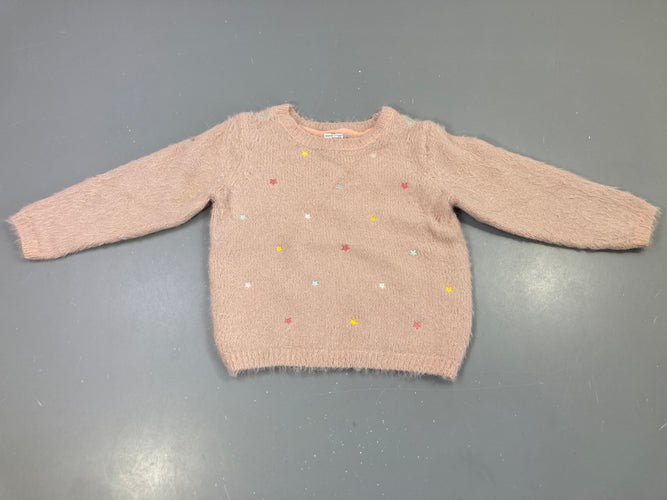Pull duveteux rose étoiles multicolores, moins cher chez Petit Kiwi