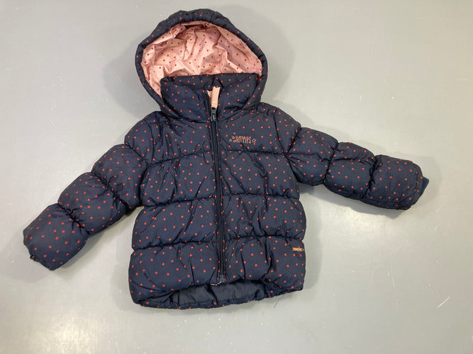 Doudoune zippée capuche à pois bleu marine et rouge, moins cher chez Petit Kiwi