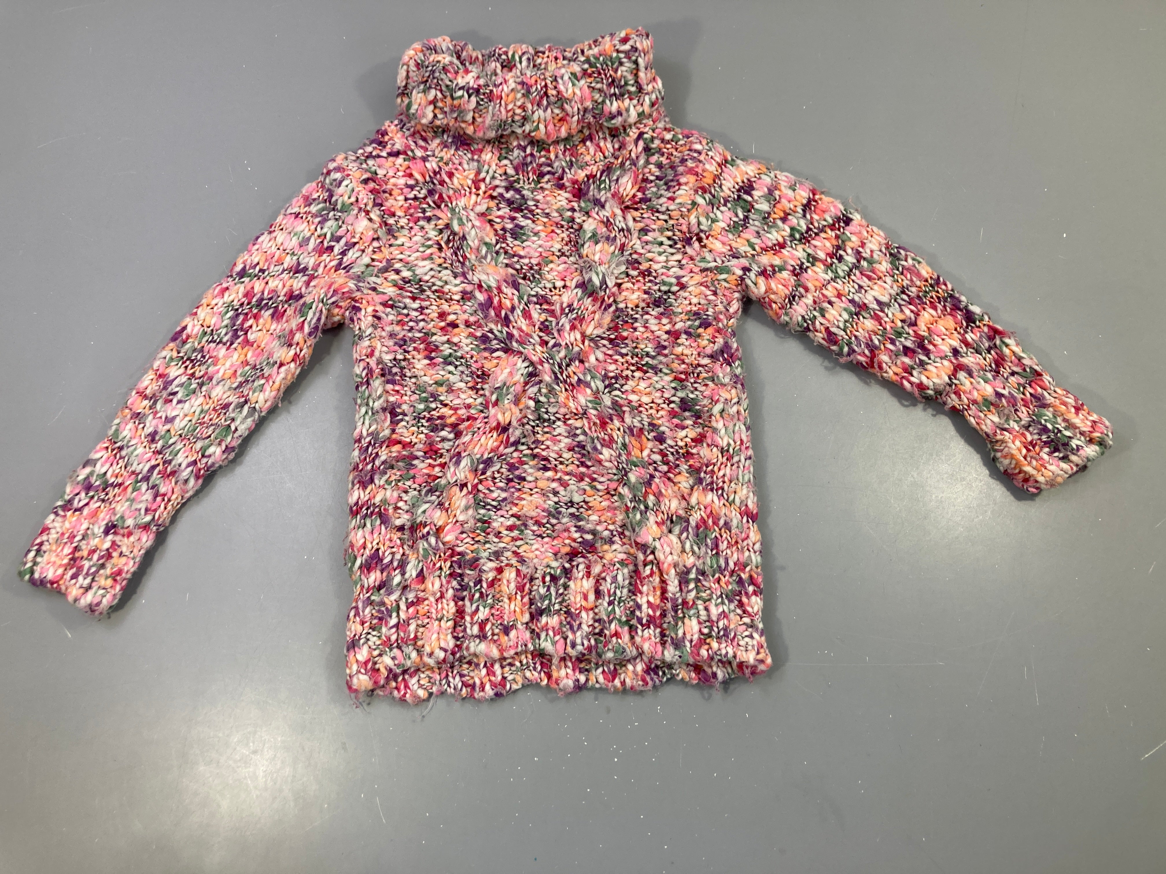 Pull col roulé grosse maille multicolore