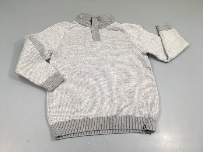 Pull gris clair chiné, col montant avec petit zip, moins cher chez Petit Kiwi