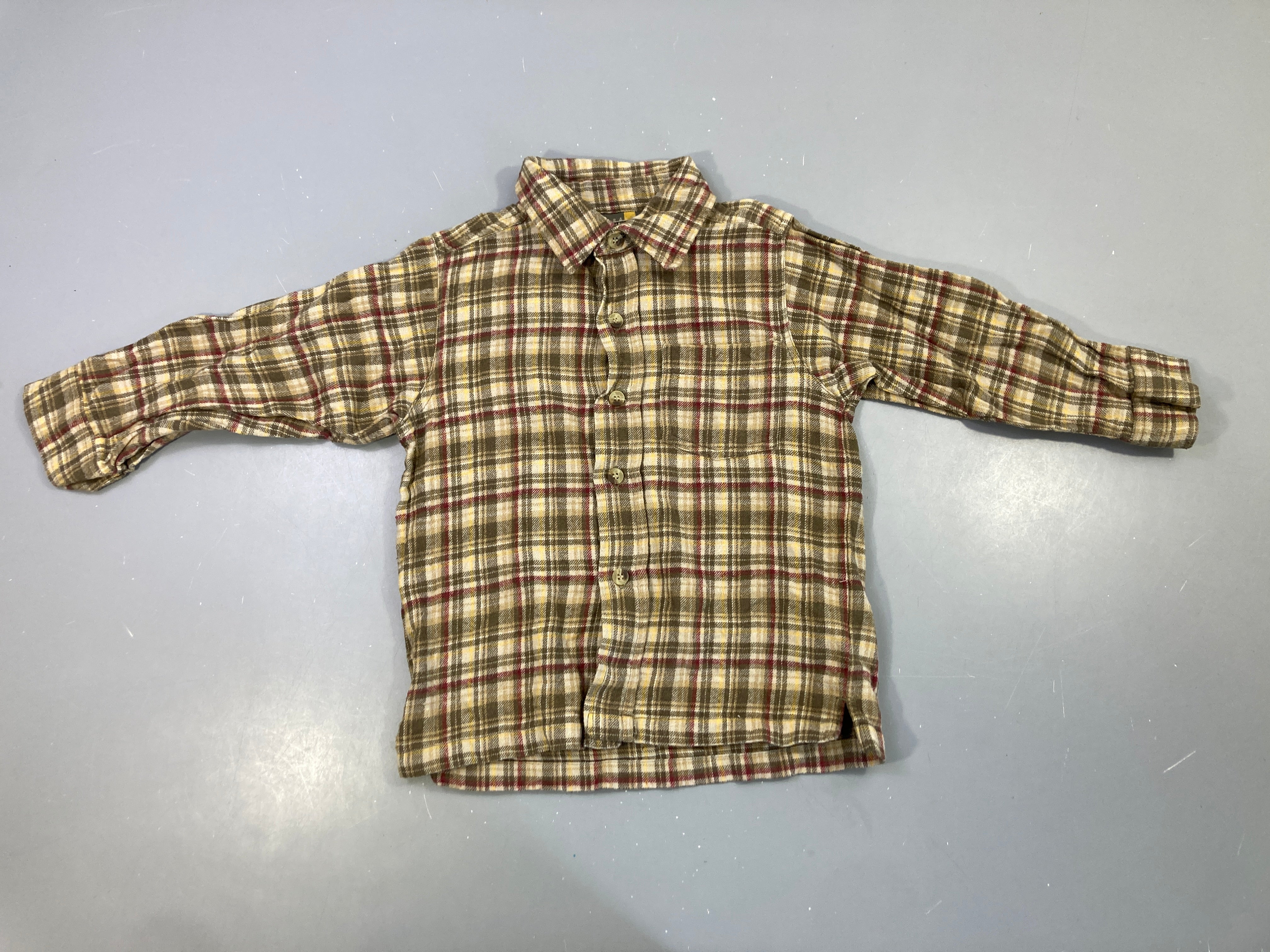 Chemise m.l flanelle carreaux kaki/jaune, bouloché