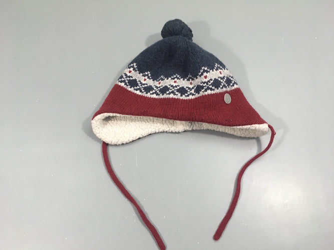 Bonnet gris et bordeaux avec pompon, moins cher chez Petit Kiwi