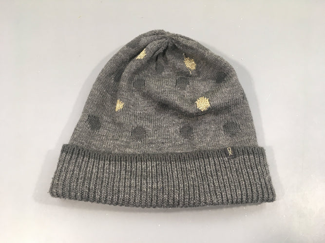 Bonnet gris  à pois  doré, gris , quelques accros et bouloches, moins cher chez Petit Kiwi