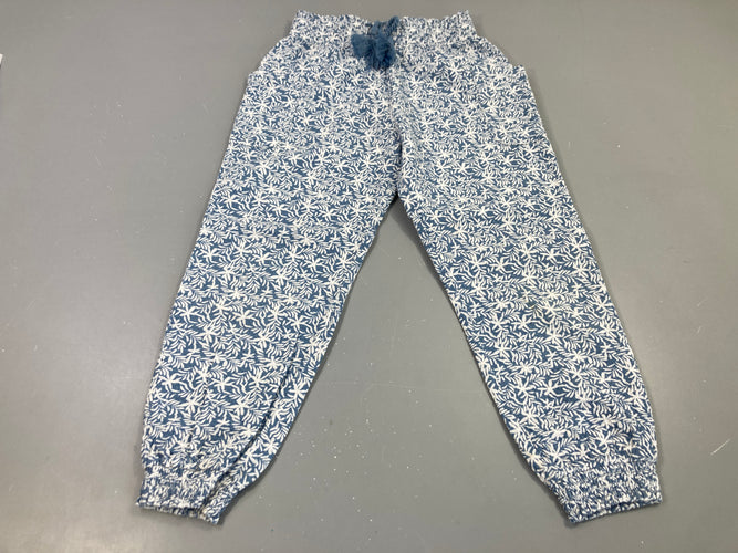 Pantalon texturé bleu clair motifs palmiers blancs taille et chevilles élastiques, moins cher chez Petit Kiwi