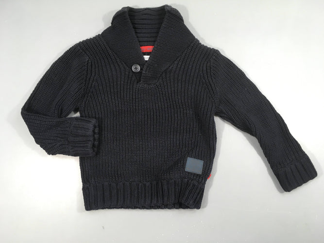 Pull mailles bleu foncé col châle, moins cher chez Petit Kiwi