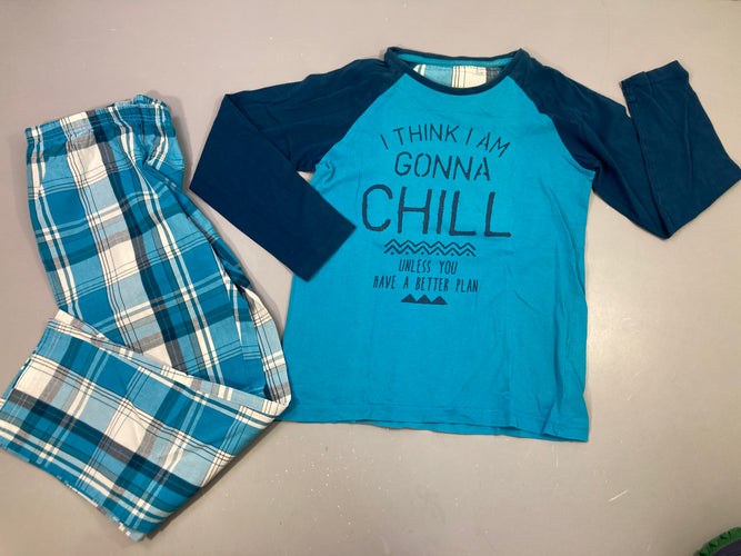 Pyjama 2pcs jersey dessus bleu marine,bleu, dessous à carreaux blanc et bleu, moins cher chez Petit Kiwi