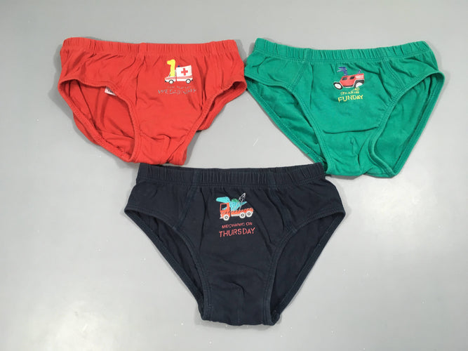 3 Slips bleu-vert-rouges véhicules, moins cher chez Petit Kiwi