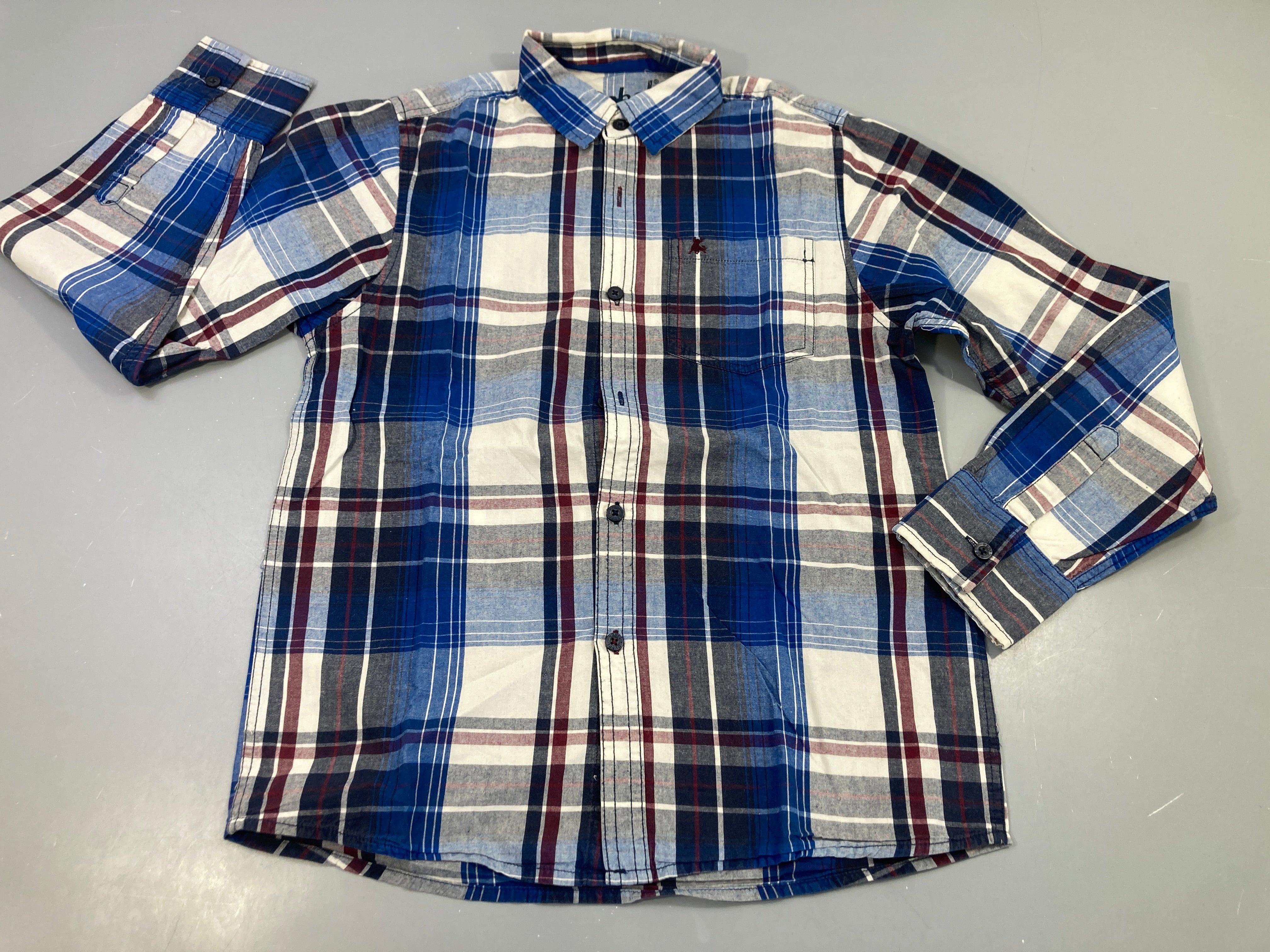 Chemise m.l Rebel à carreaux bleu, blanc, bordeau