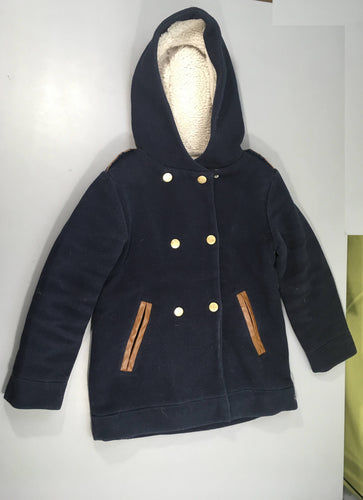 Veste bleu foncé à capuche double pressions, 20% laine, moins cher chez Petit Kiwi