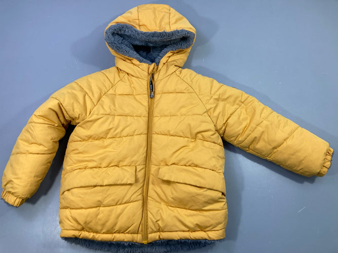 Veste zippée à capuche réversible jaune/ gris peluche, moins cher chez Petit Kiwi