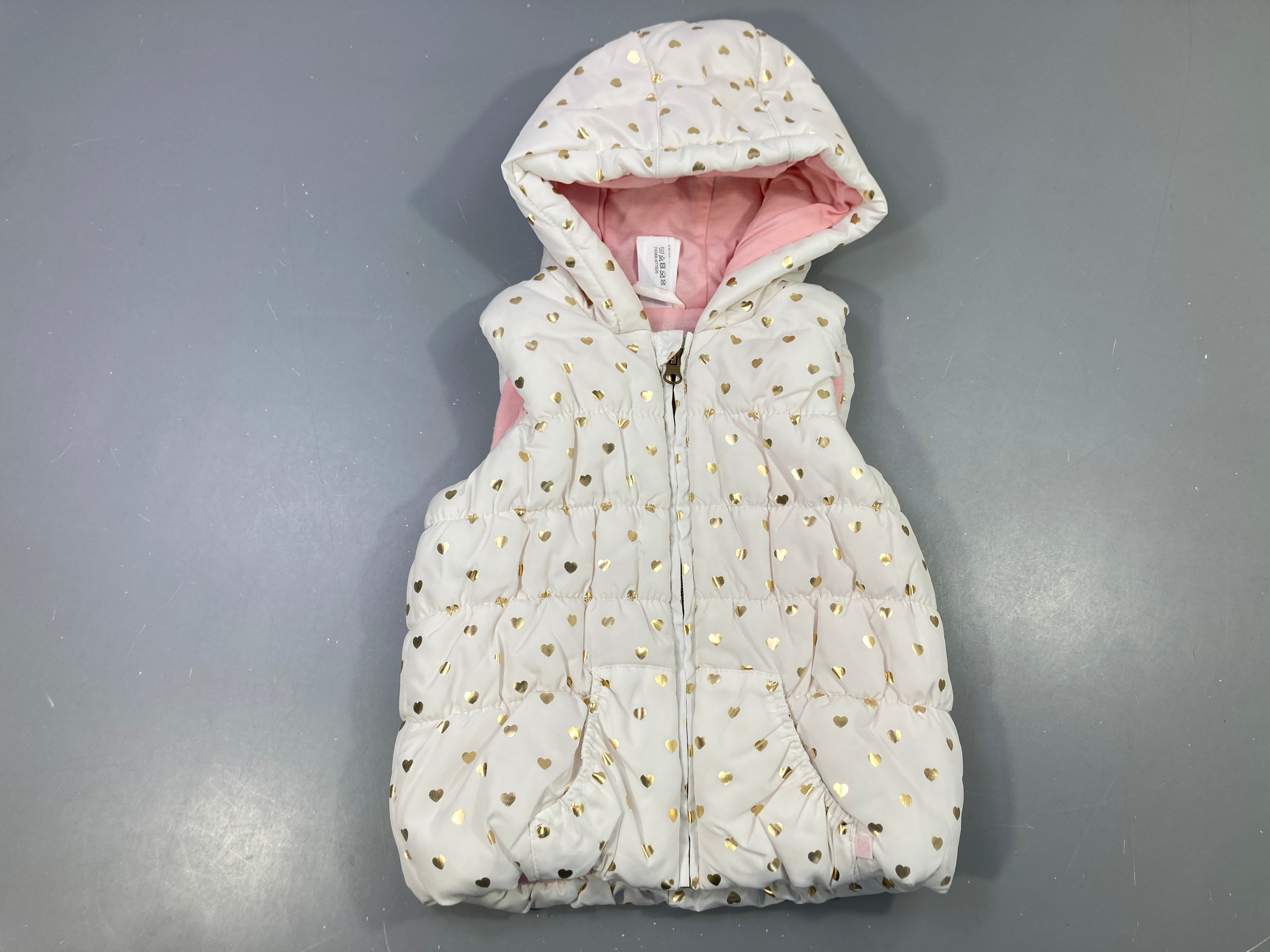 Bodywarmer zippé à capuche blanc , coeurs dorés