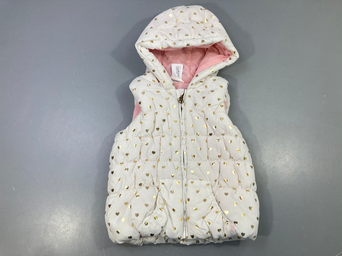 Bodywarmer zippé à capuche blanc , coeurs dorés, moins cher chez Petit Kiwi