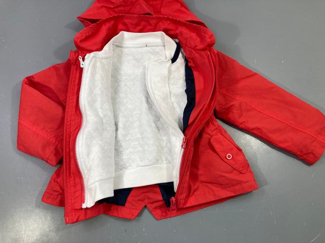 Veste zippé à capuche rose fuchsia avec gilet ammovible blanc  texturé coeurs, moins cher chez Petit Kiwi