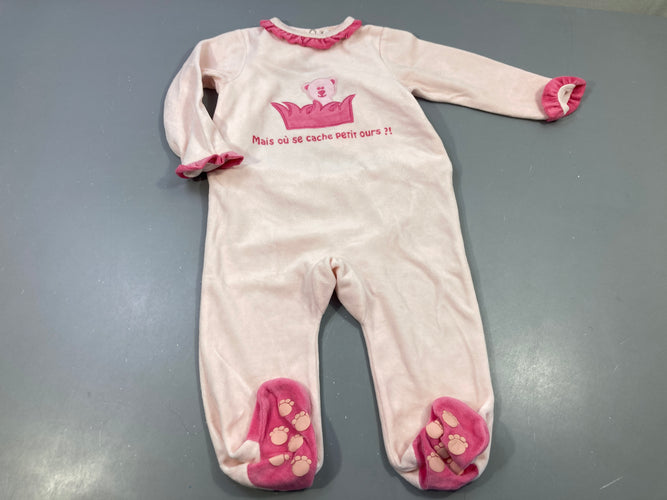 Pyjama velours rose clair  "Mais où se cache  Petitours?!", moins cher chez Petit Kiwi