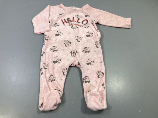 Pyjama velours rose chiné "Hello Minnie", moins cher chez Petit Kiwi