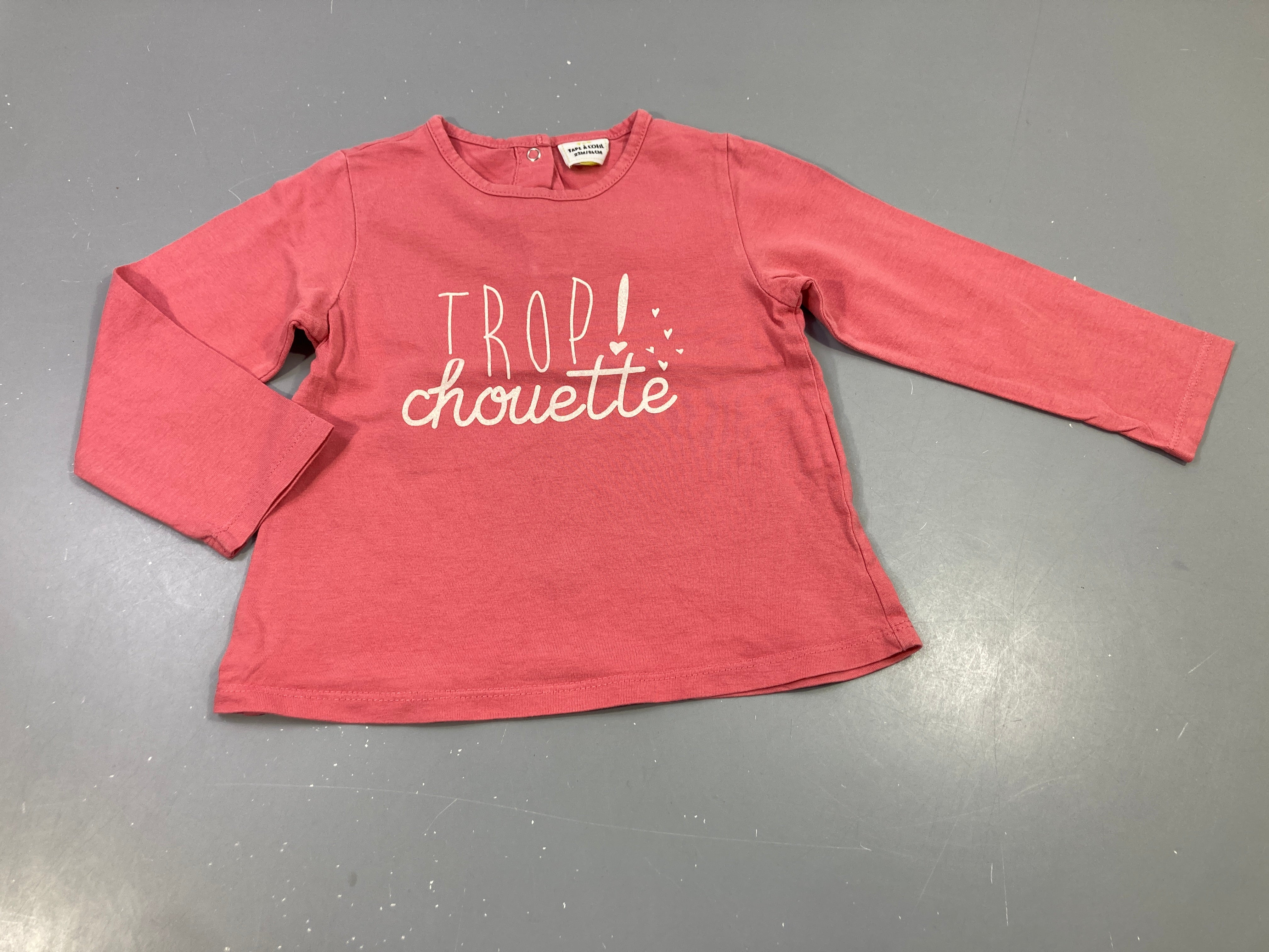 T-shirt m.l rose écritures blanches avec fines paillettes  